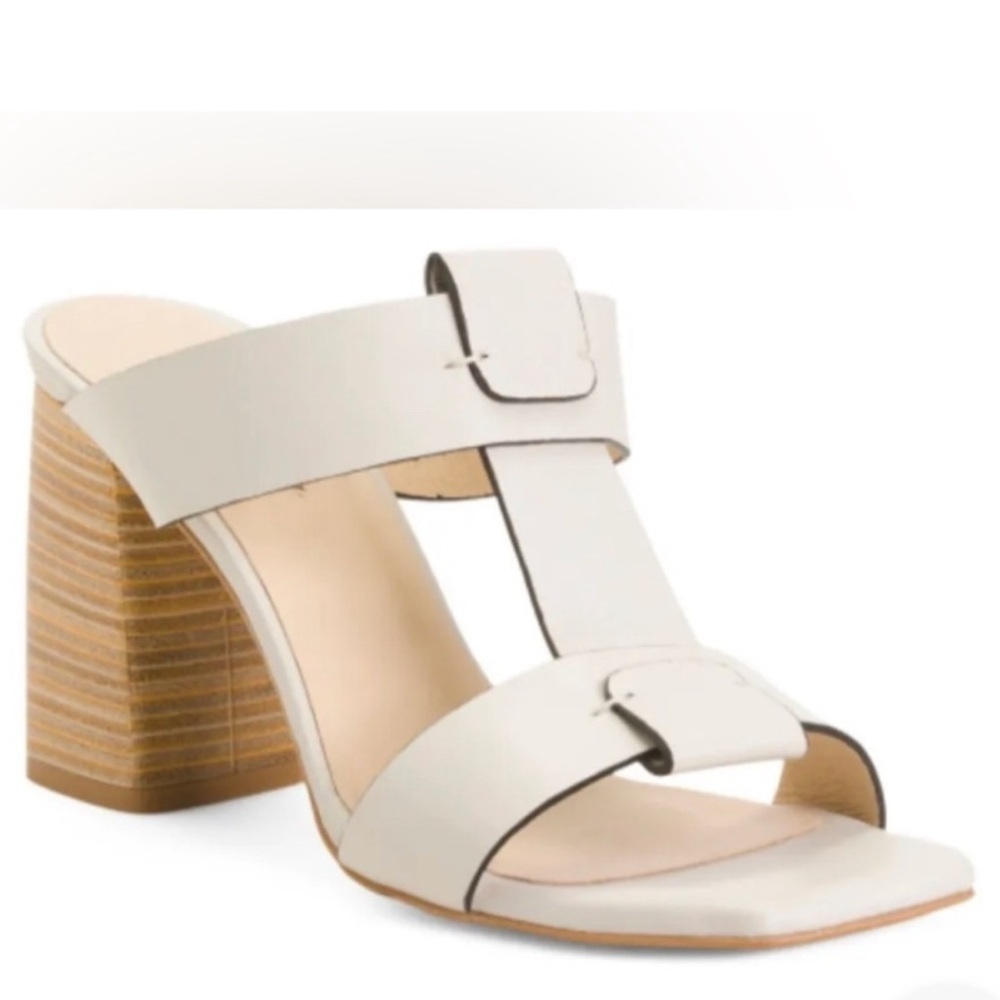 ANA PALMA T-band Slide On Block Heel Made In Spain Leather Sandals Heels Shoes